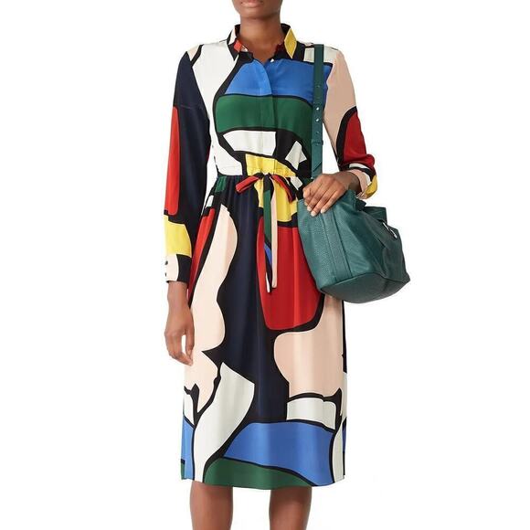 Chinti & Parker Circus Dress Silk Long Sleeve Midi Abstract Print Multicolor 4 - Picture 1 of 12